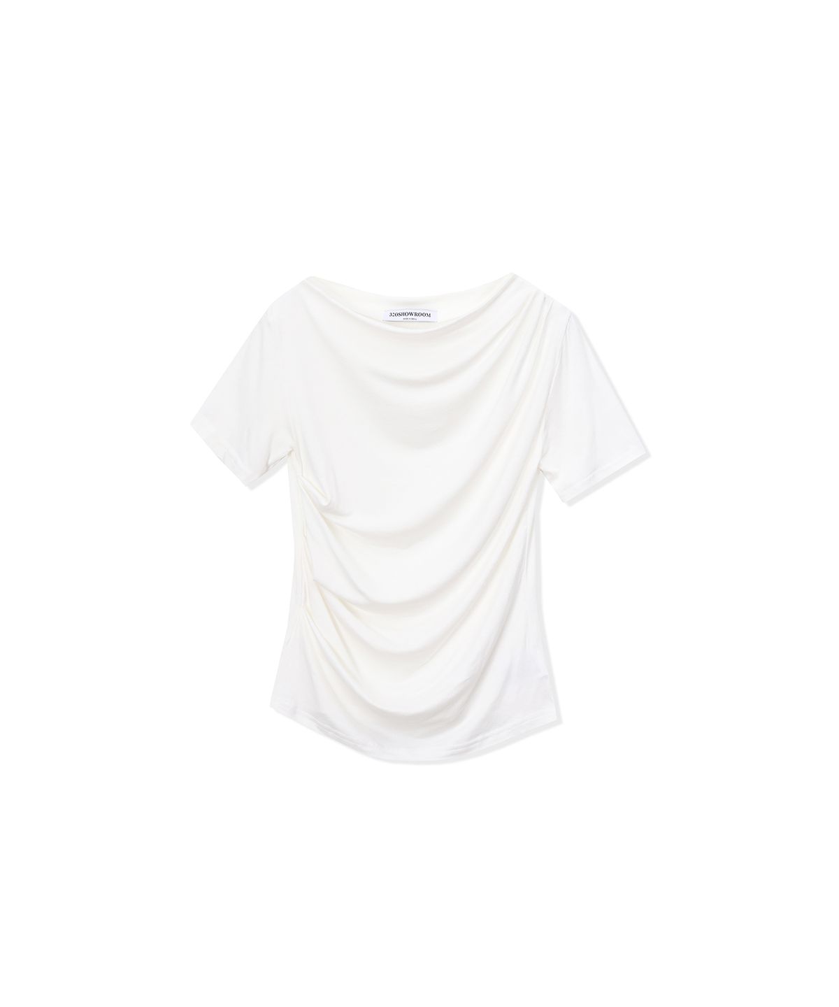 320쇼룸(320SHOWROOM) Side Pintuck Boat Neck Shirring Short Sleeve White