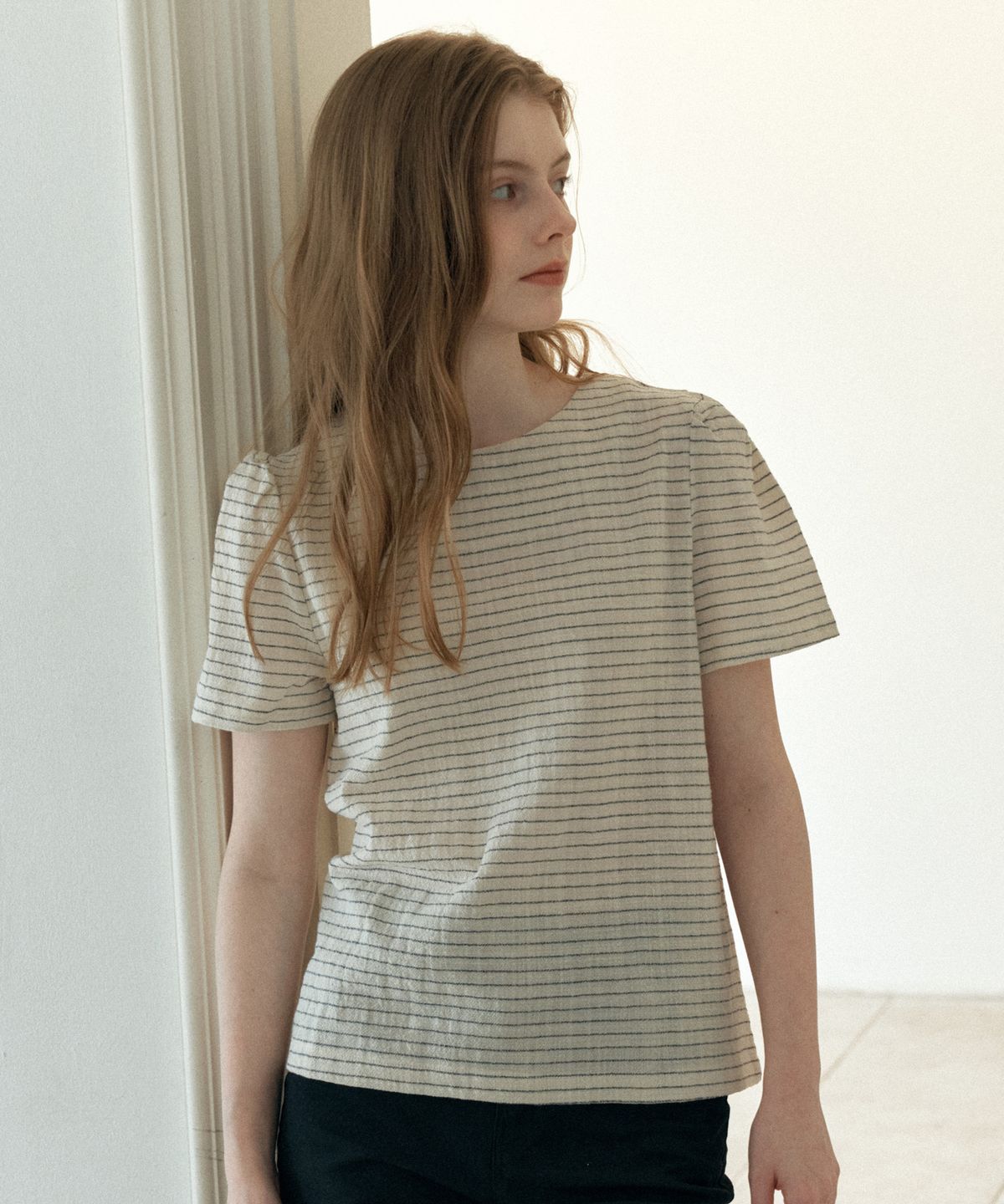 엽페(YUPPE) LINEN STRIPE SHIRT_BEIGE