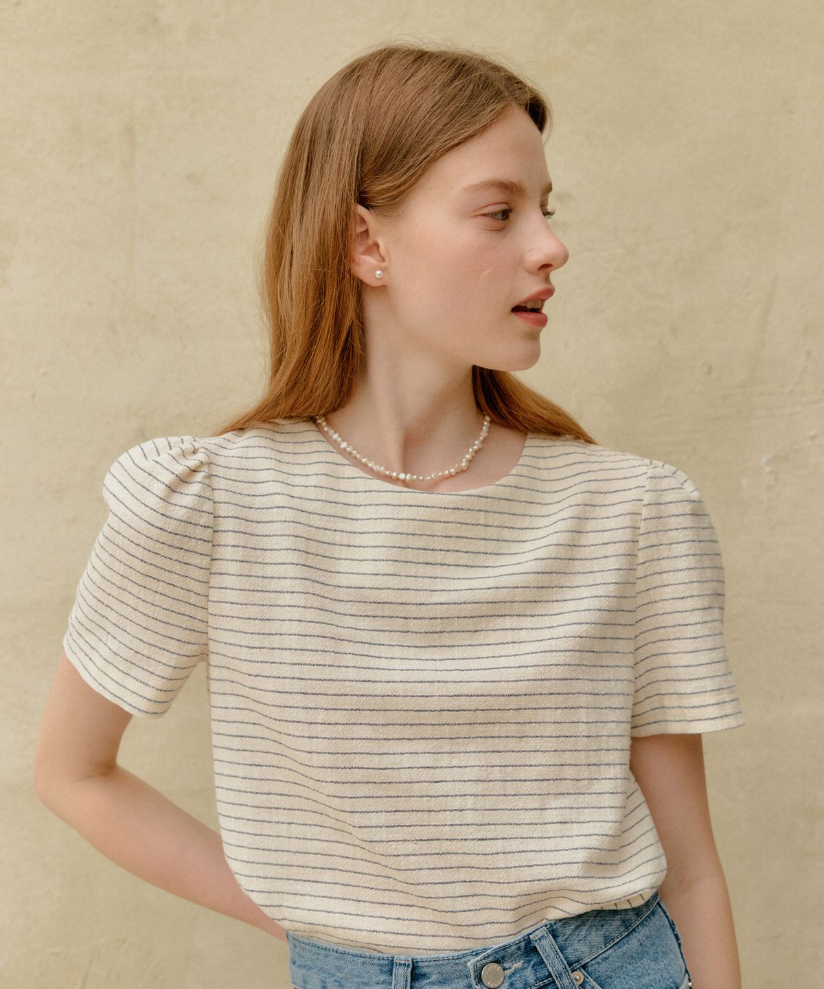 엽페(YUPPE) LINEN STRIPE SHIRT_BEIGE