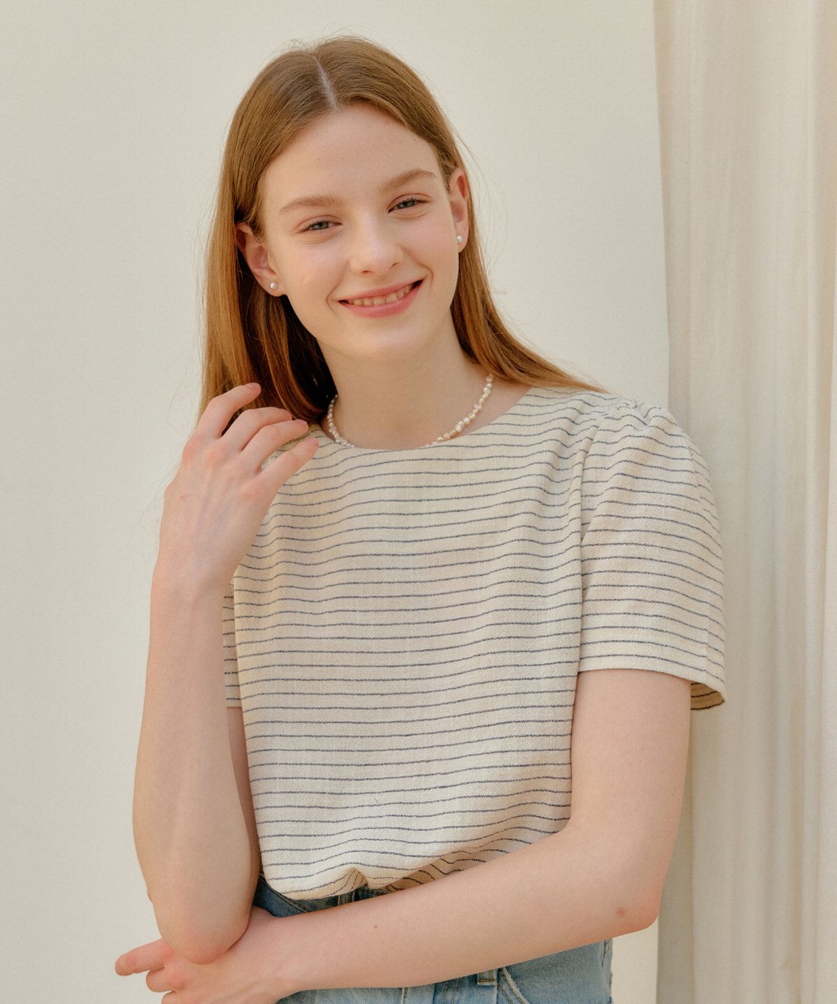 엽페(YUPPE) LINEN STRIPE SHIRT_BEIGE