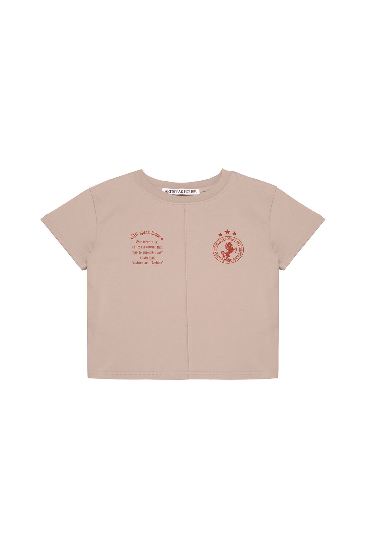 아트스피크하우스(ART SPEAK HOUSE) GOTHIC SYMBOL SHORT SLEEVE CROP TOP_YELLOW BEIGE