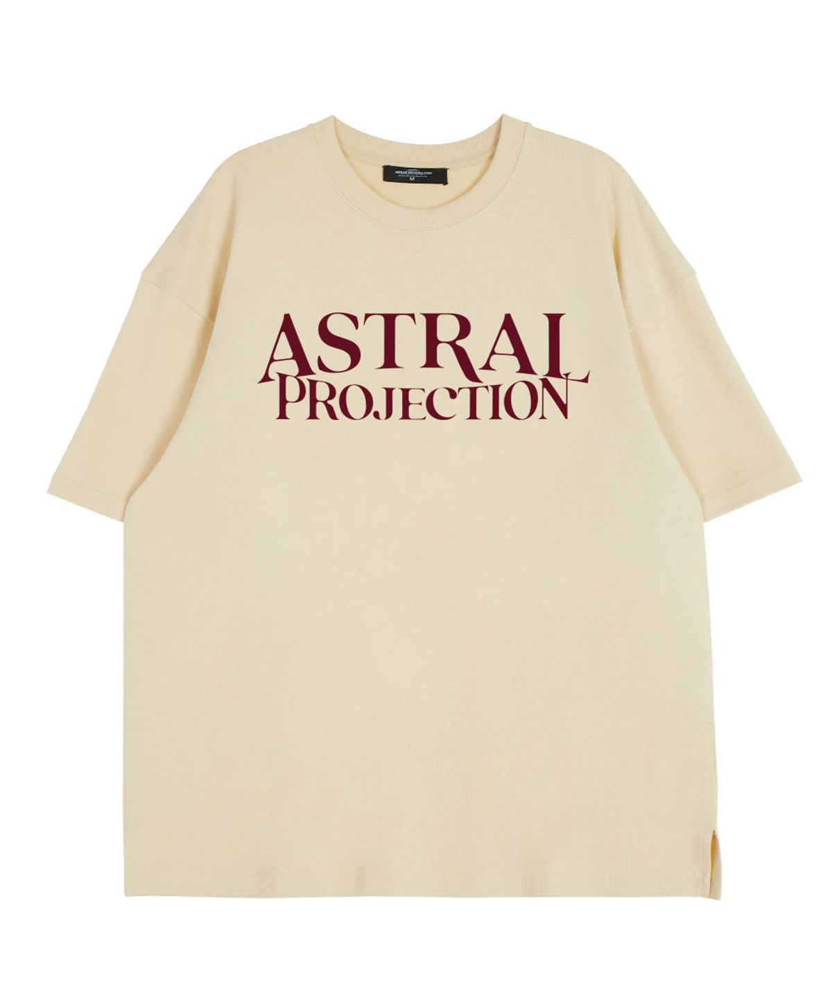 아스트랄 프로젝션(ASTRAL PROJECTION) 베이직 레터링 로고 라운드 넥  15수 면 반팔 티셔츠_버터