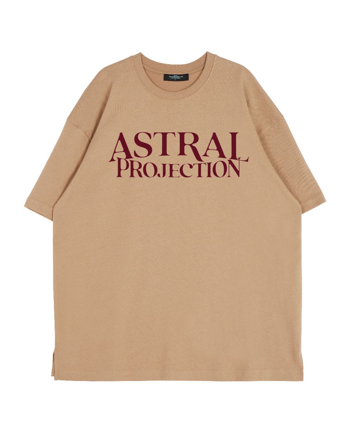 아스트랄 프로젝션(ASTRAL PROJECTION) 베이직 레터링 로고 라운드 넥  15수 면 반팔 티셔츠_베이지