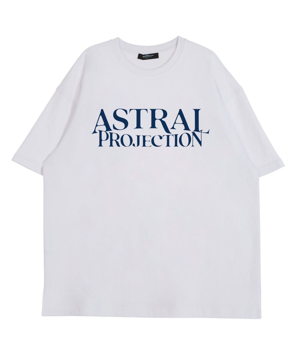 아스트랄 프로젝션(ASTRAL PROJECTION) 베이직 레터링 로고 라운드 넥  15수 면 반팔 티셔츠_화이트
