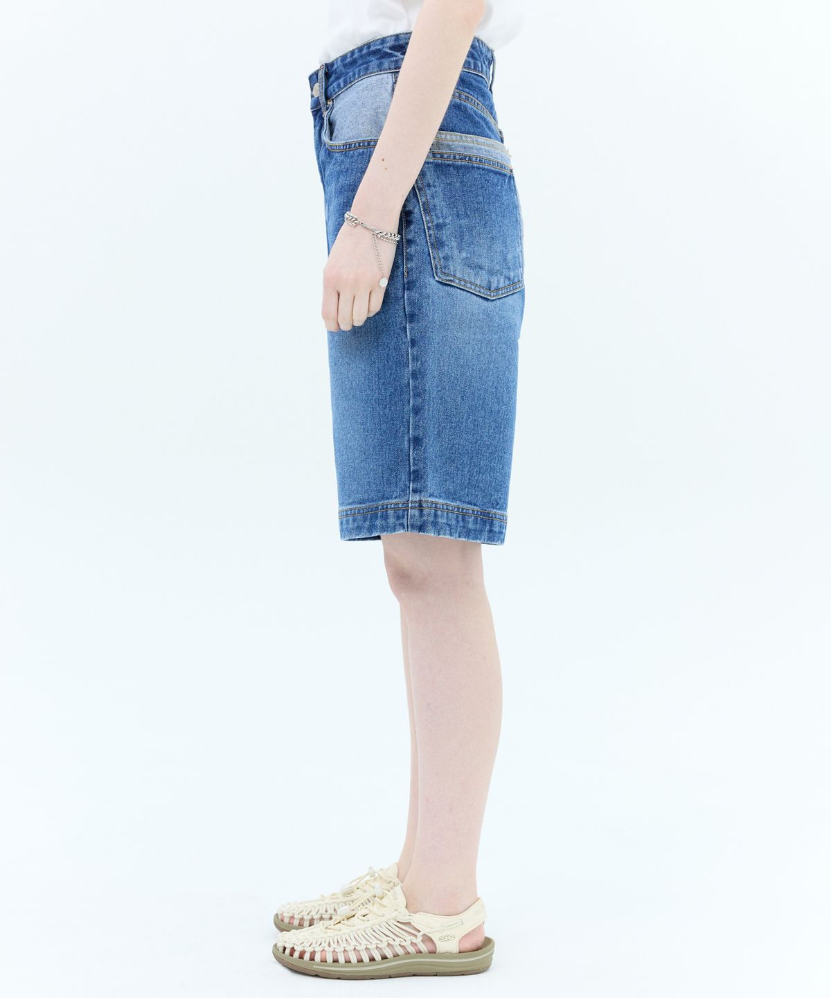 와이케이(WAIKEI) 더블포켓 데님 숏팬츠 중청