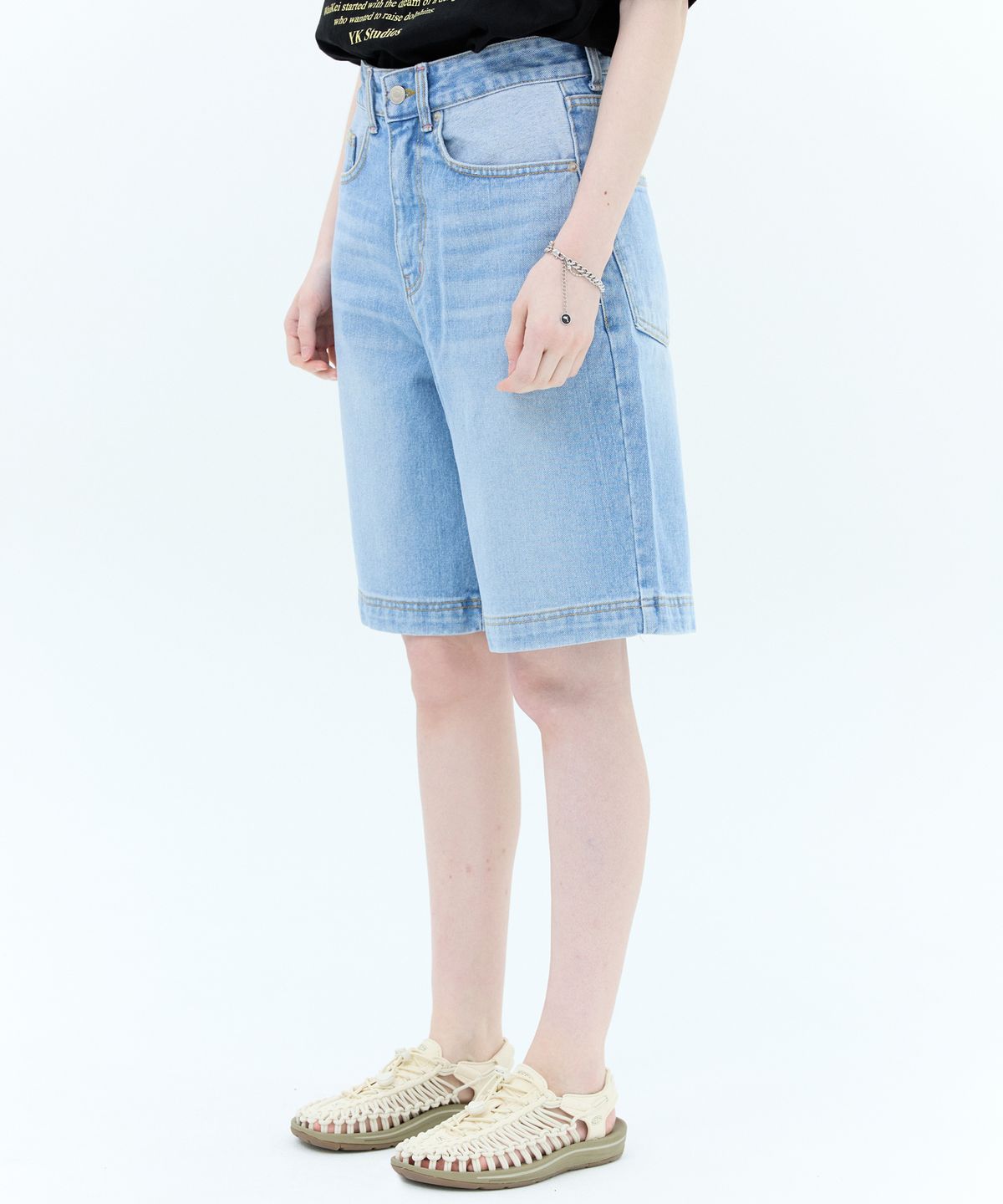 와이케이(WAIKEI) 더블포켓 데님 숏팬츠 연청