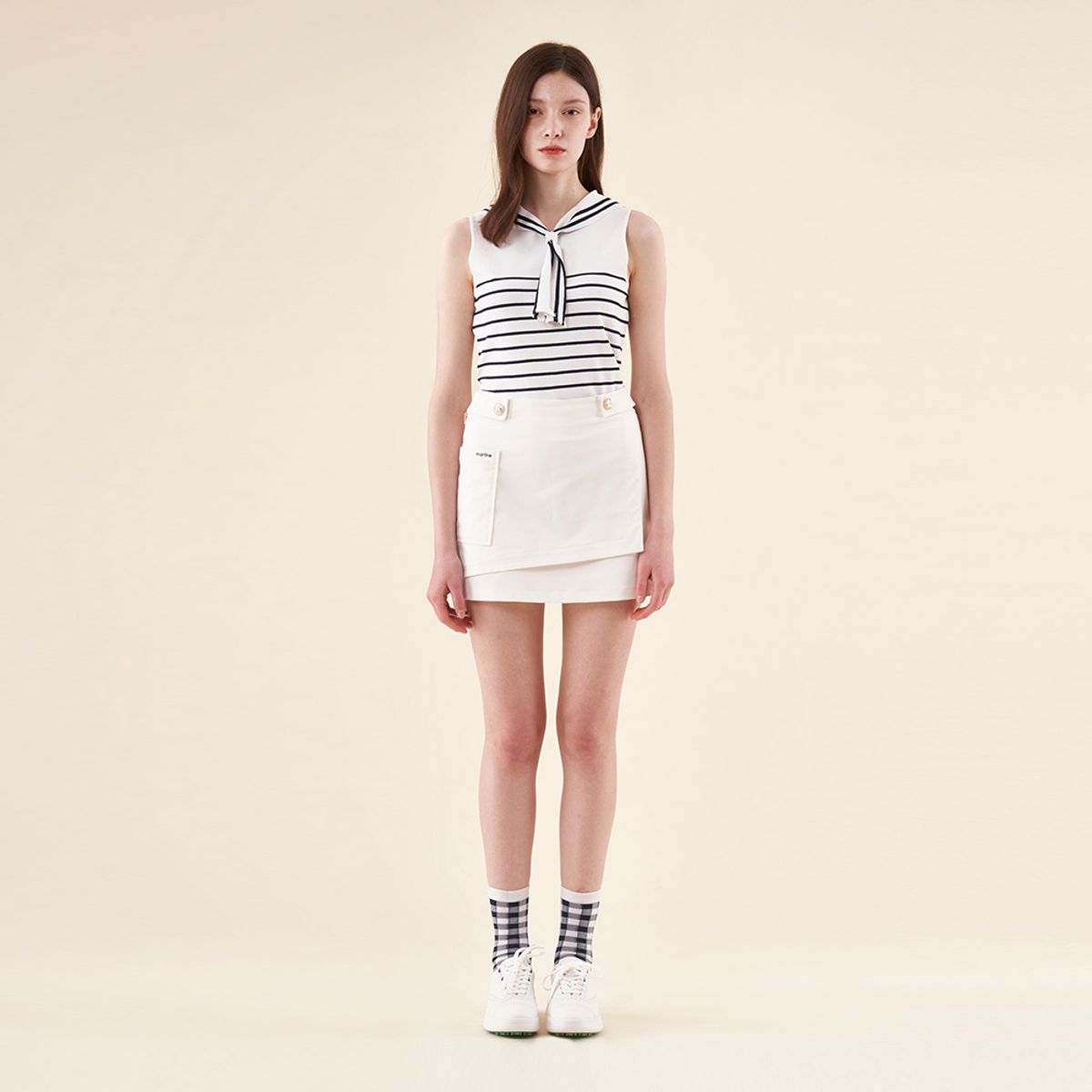 마틴골프(MARTINE GOLF) Waist Button Point Wrap Skirt_White