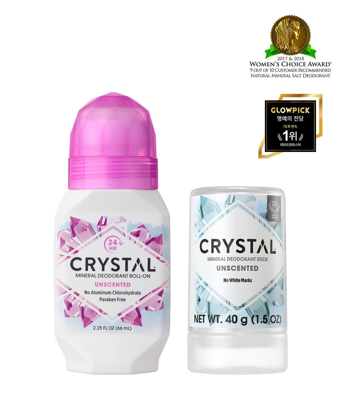 크리스탈(CRYSTAL) 무향모음 66ml롤온 40g미니스틱