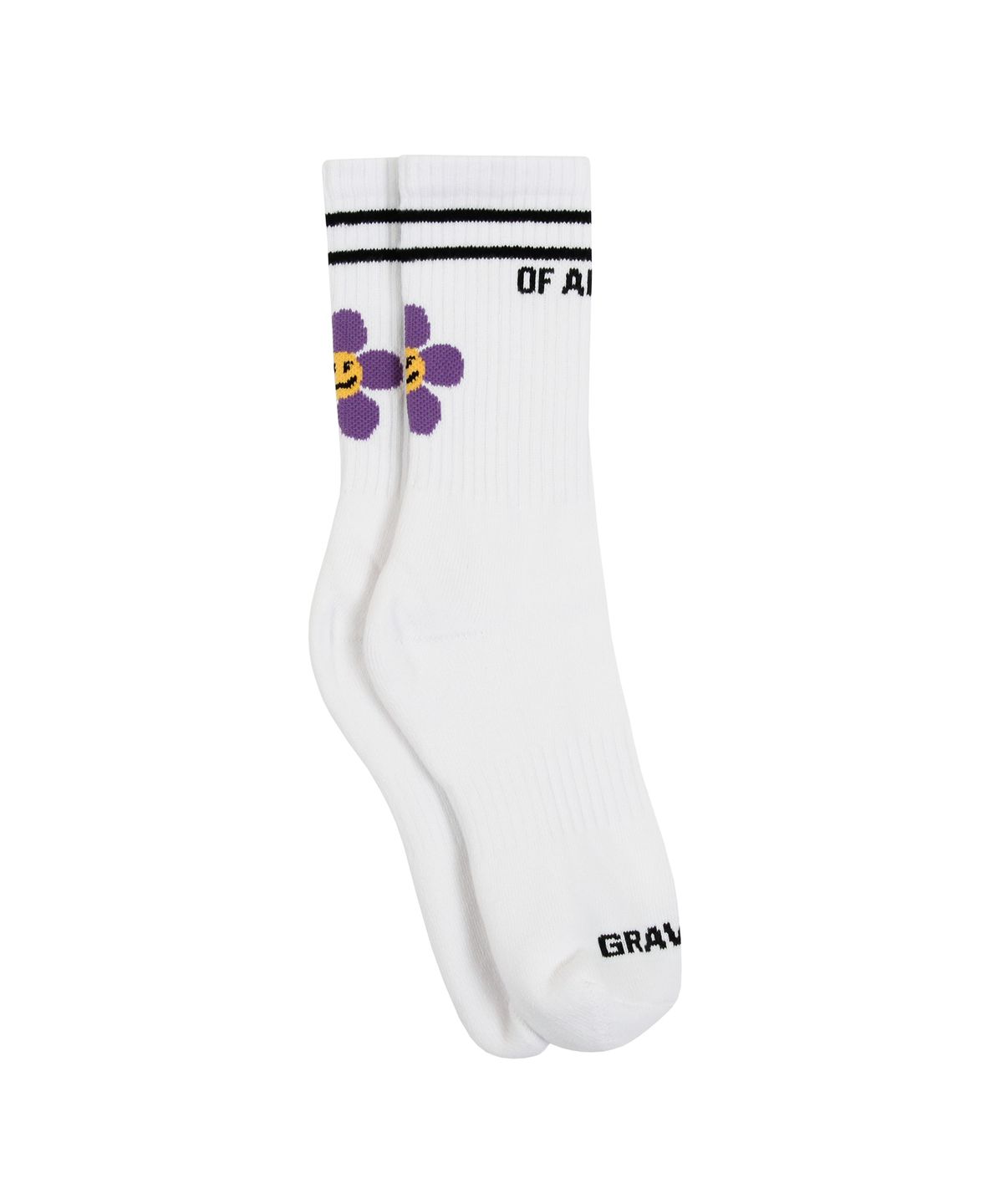 그레이버(GRAVER) [UNISEX]퍼플 플라워 스마일 로고 삭스 1팩_화이트