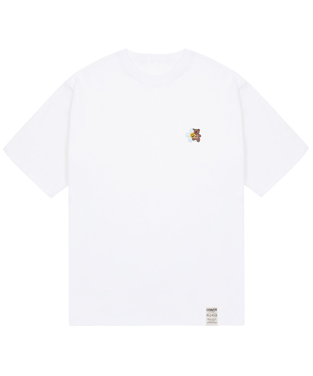 그레이버(GRAVER) [UNISEX]플라워 베어 스마일 자수 반팔티_화이트