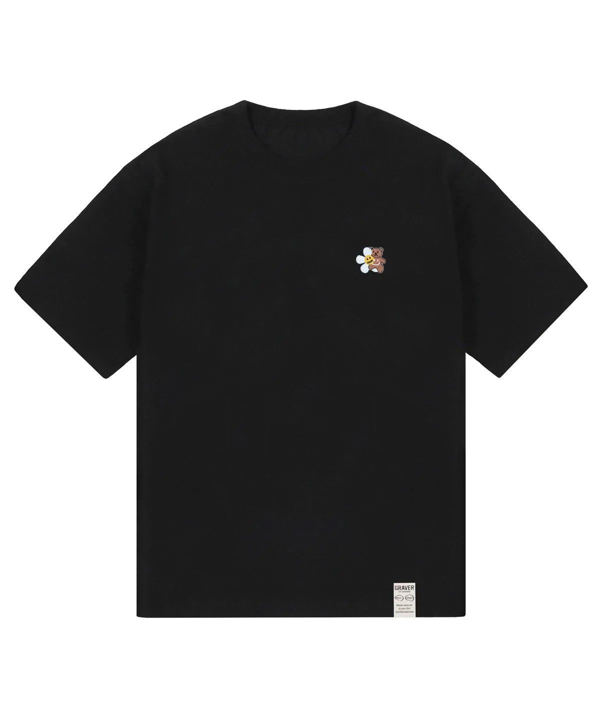 그레이버(GRAVER) [UNISEX]플라워 베어 스마일 자수 반팔티_2color