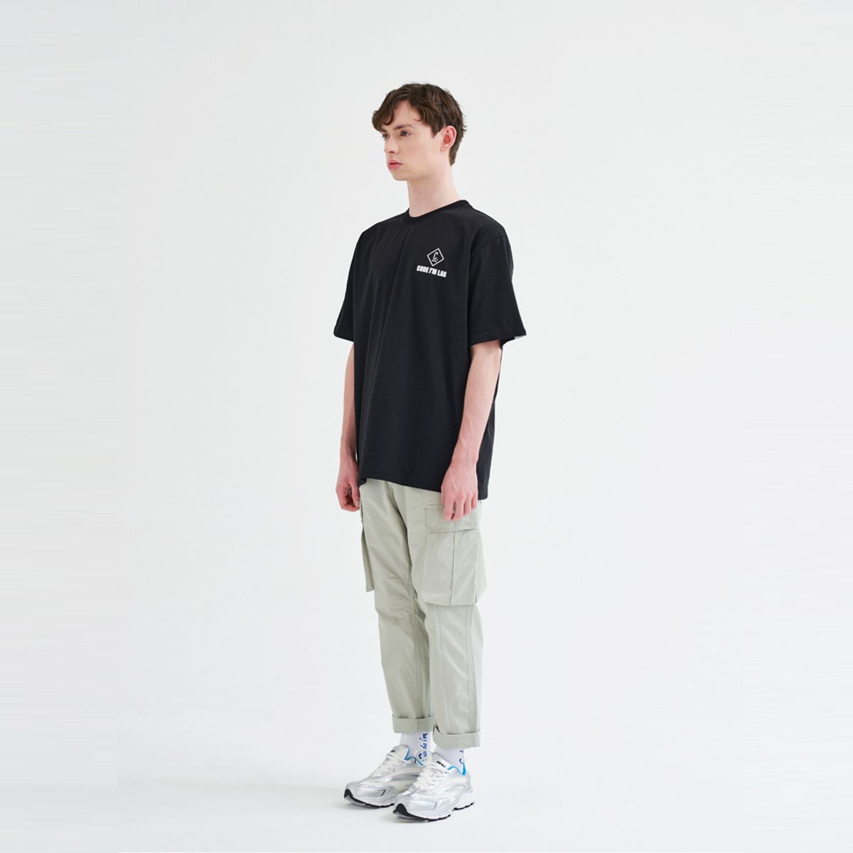 코드아이엠(CODE I'M) LAB 로고 프린팅 오버핏 반팔티 블랙
