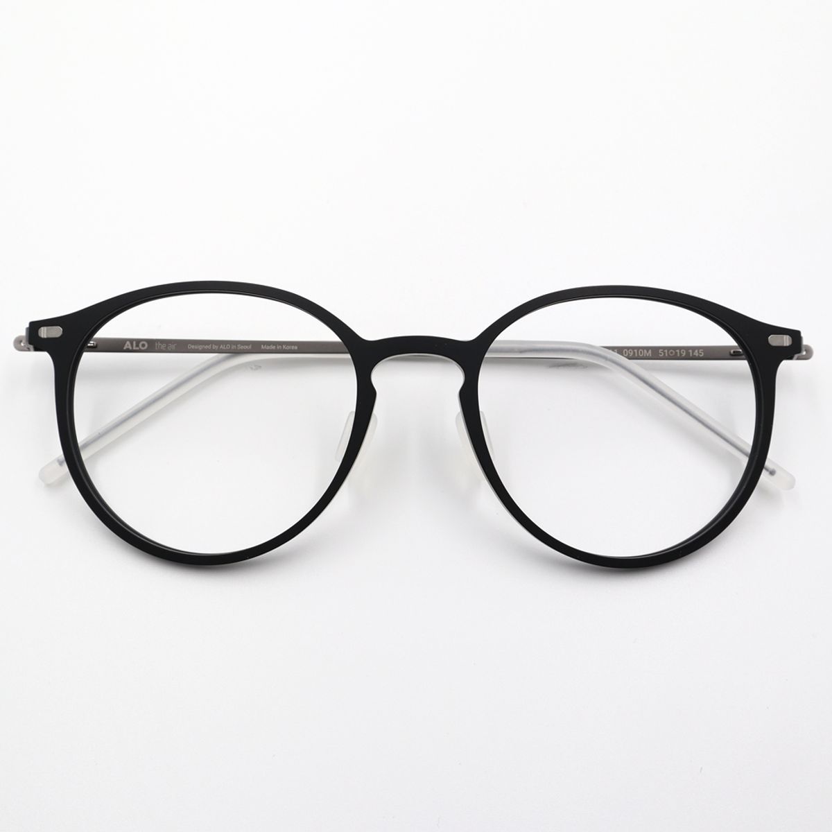 알로아이웨어(ALO EYEWEAR) [The air] AL5211 0910M 초경량 세미오버사이즈 라운드 블랙 안경테 블루라이트 차단 렌즈