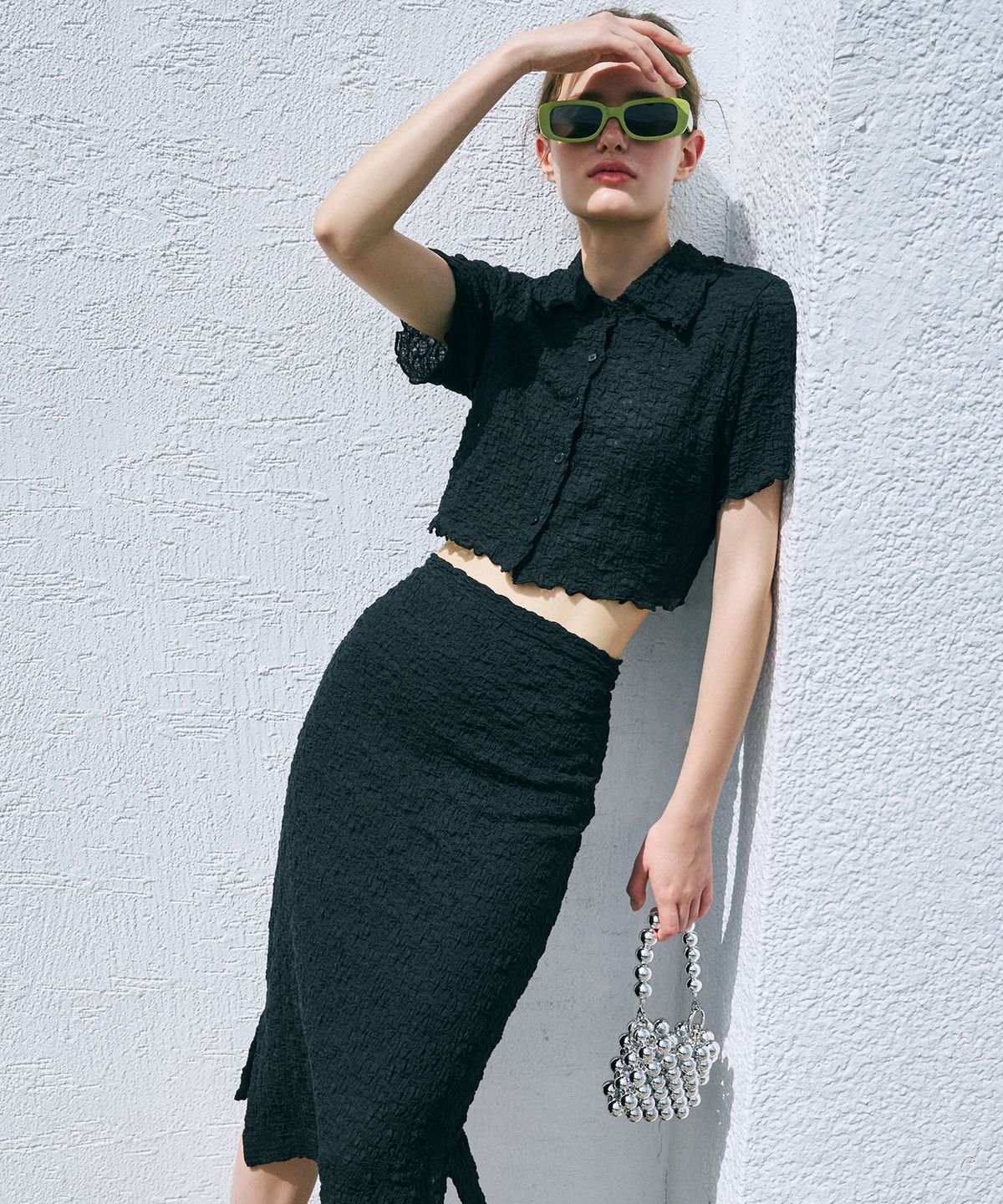 에트몽(ETMON) Bubble Blouse Set-Up  Black