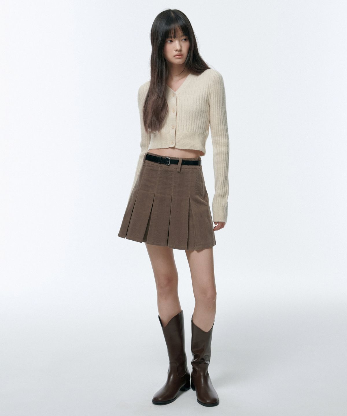 무신사 스탠다드 우먼(MUSINSA STANDARD WOMAN) 우먼즈 코듀로이 플리츠 미니 스커트 [카키 브라운]