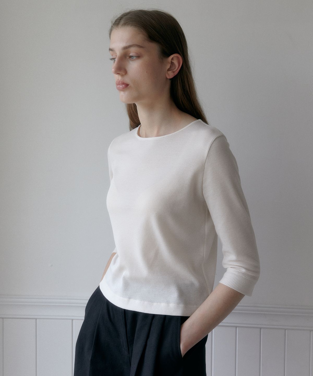 38컴온커먼(38COMEONCOMMON) Waffle Three-Quarter Sleeve T-Shirts (Ivory)