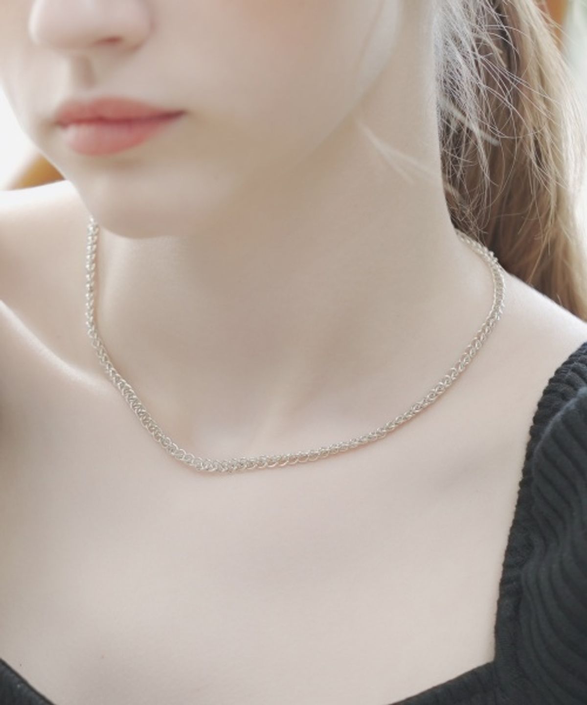 봉보(BONBEAU) Alan double chain silver Necklace 알란 더블 체인 실버 초커 볼드 목걸이