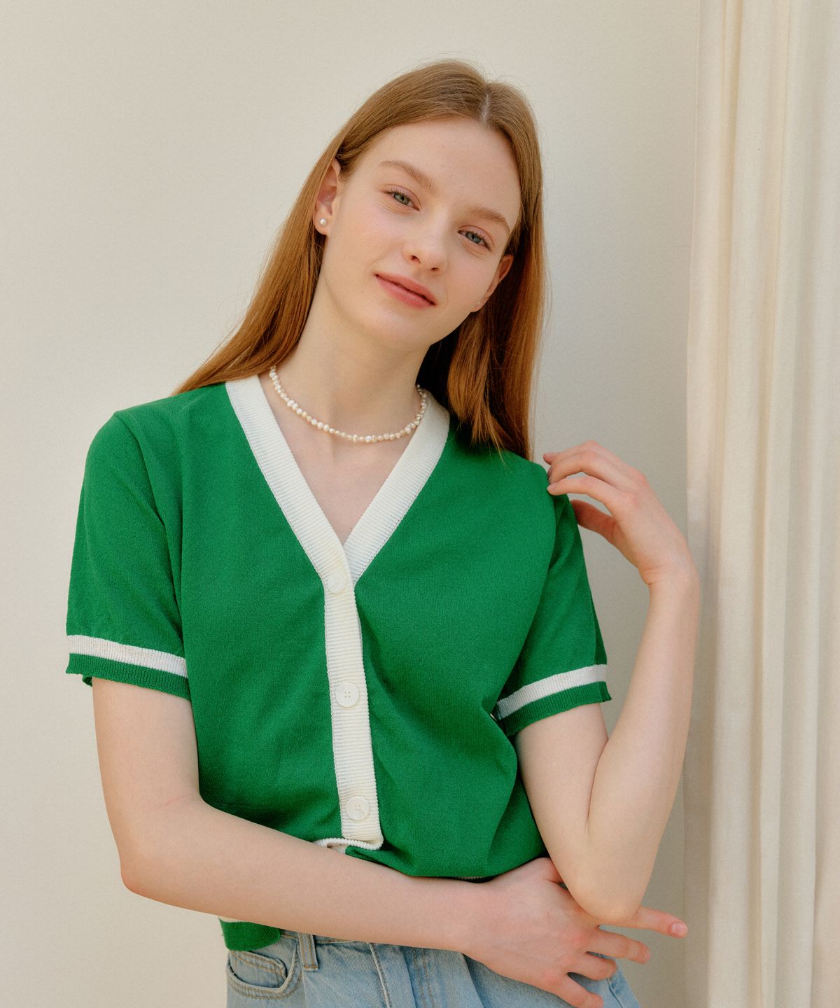 엽페(YUPPE) SHORT COLOR CARDIGAN_GREEN