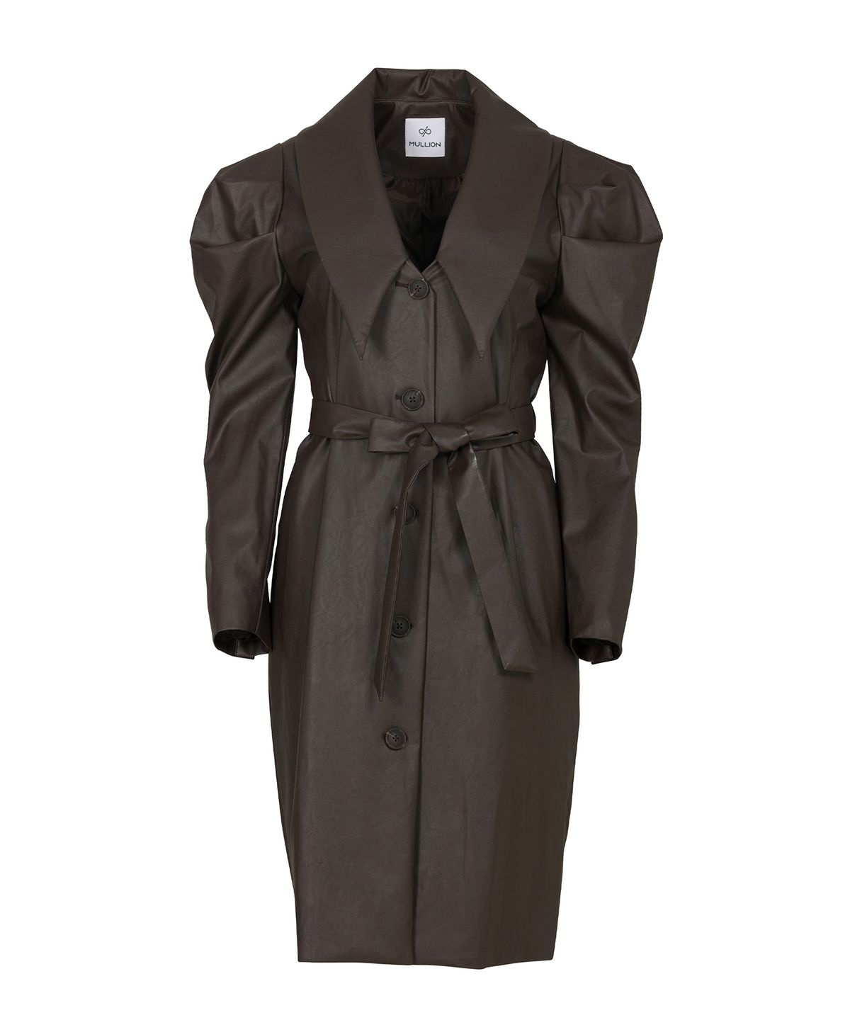 멀리온(MULLION) LEATHER BIG COLLAR PUFF JACKET - dark brown