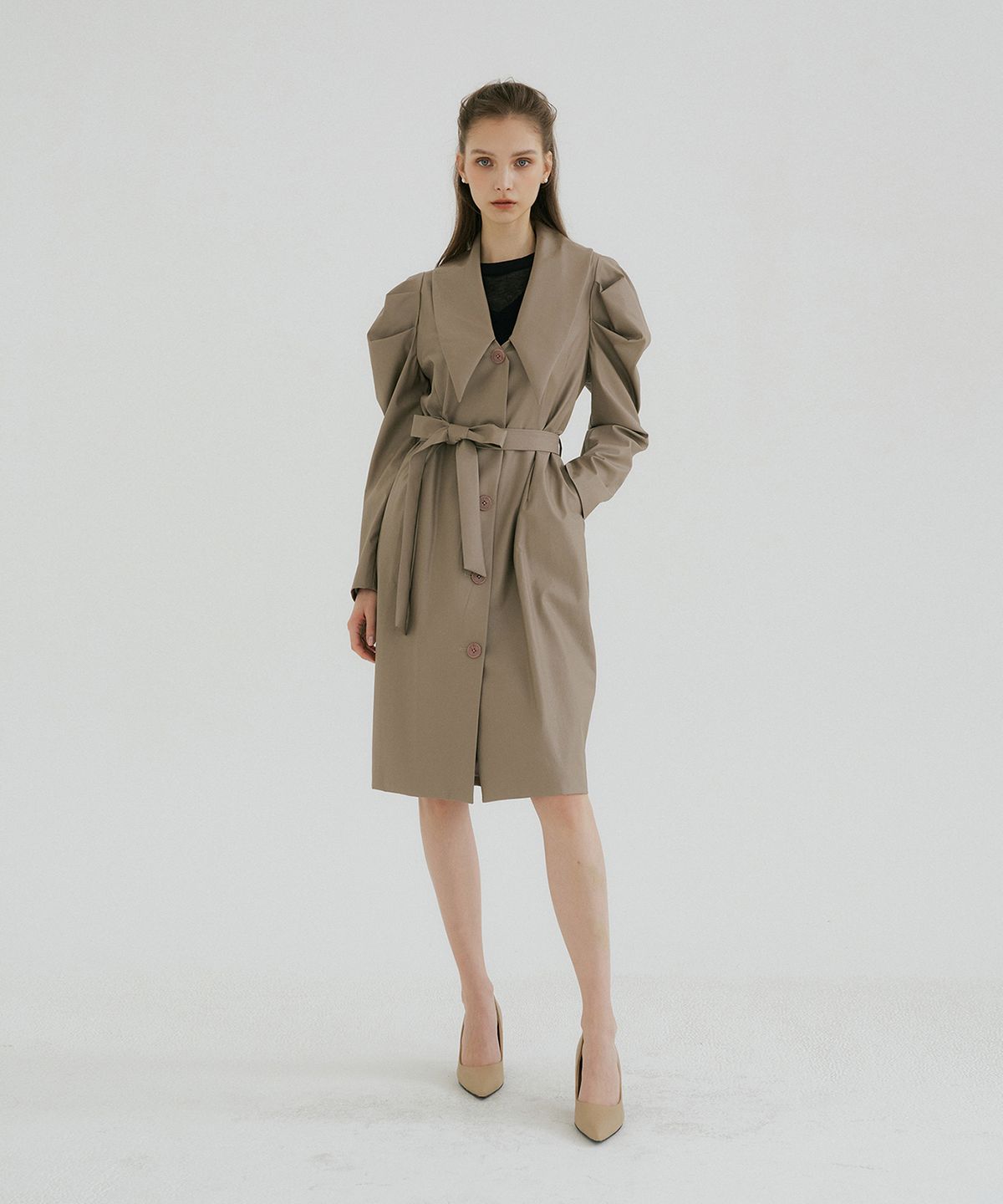 멀리온(MULLION) LEATHER BIG COLLAR PUFF JACKET - milk cocoa
