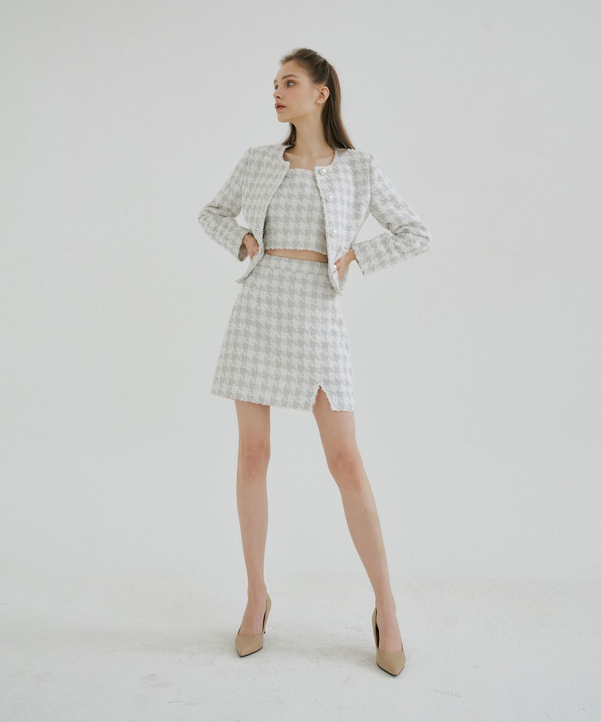 멀리온(MULLION) TWEED SLIT SKIRT