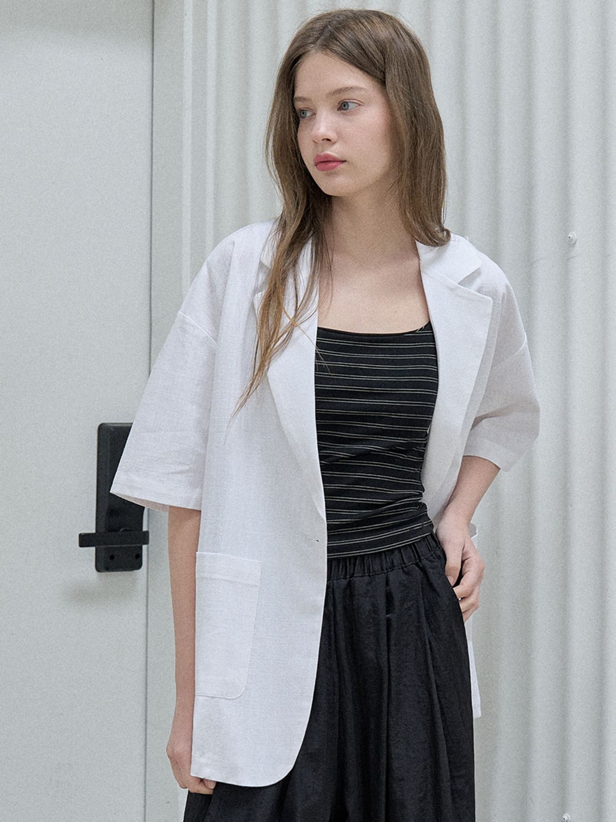 아방(AVANT-G) Linen Overfit Basic Tailored Jacket - White