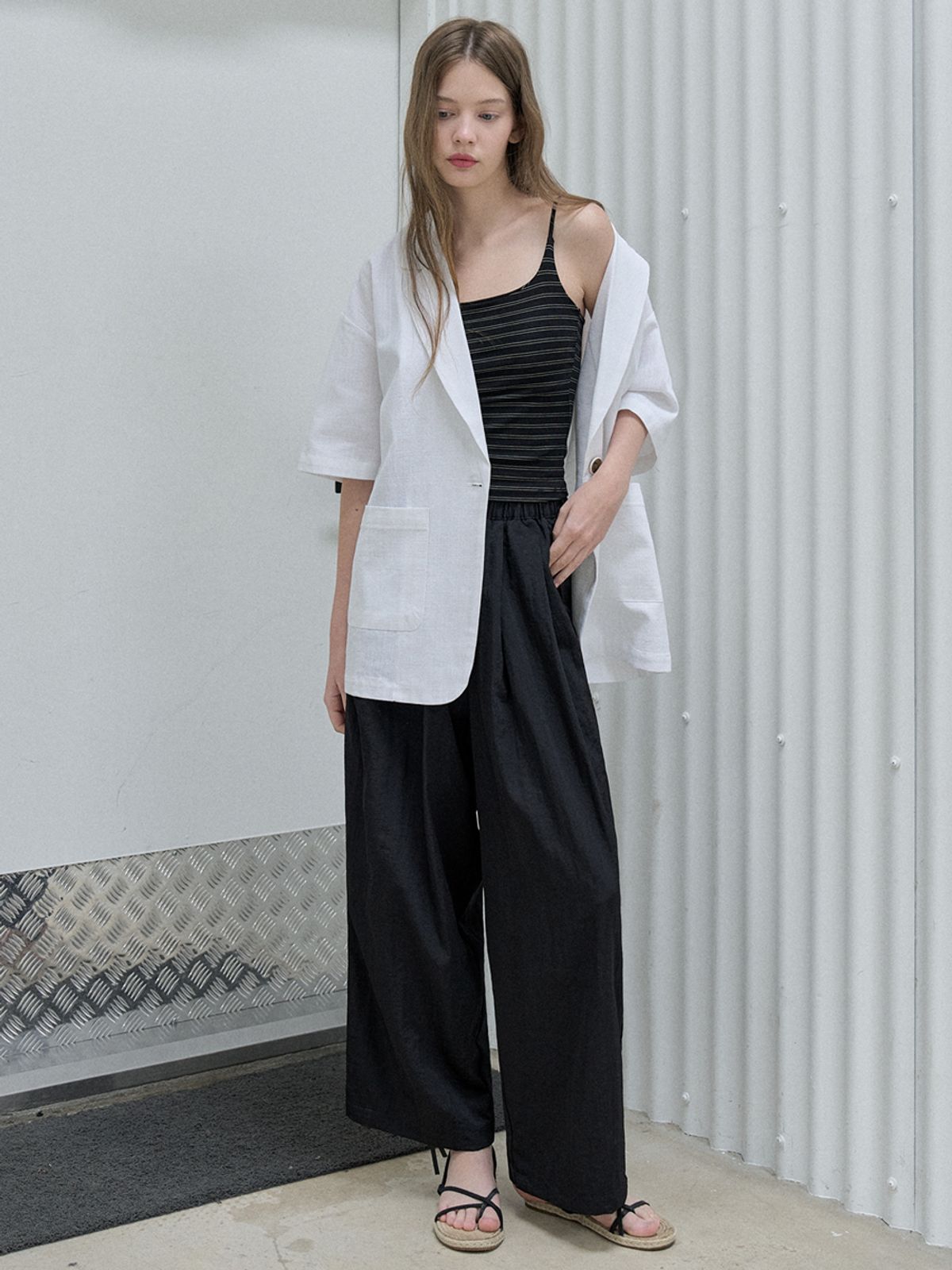 아방(AVANT-G) Linen Overfit Basic Tailored Jacket - White