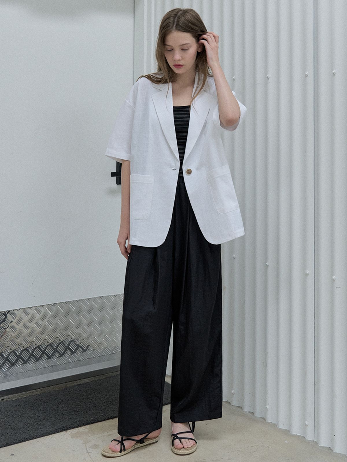 아방(AVANT-G) Linen Overfit Basic Tailored Jacket - White