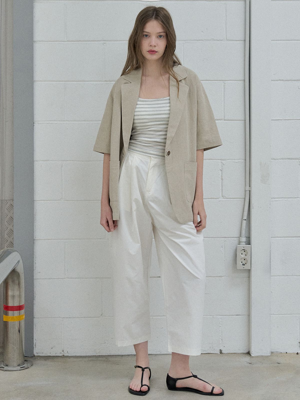 아방(AVANT-G) Linen Overfit Basic Tailored Jacket - Beige