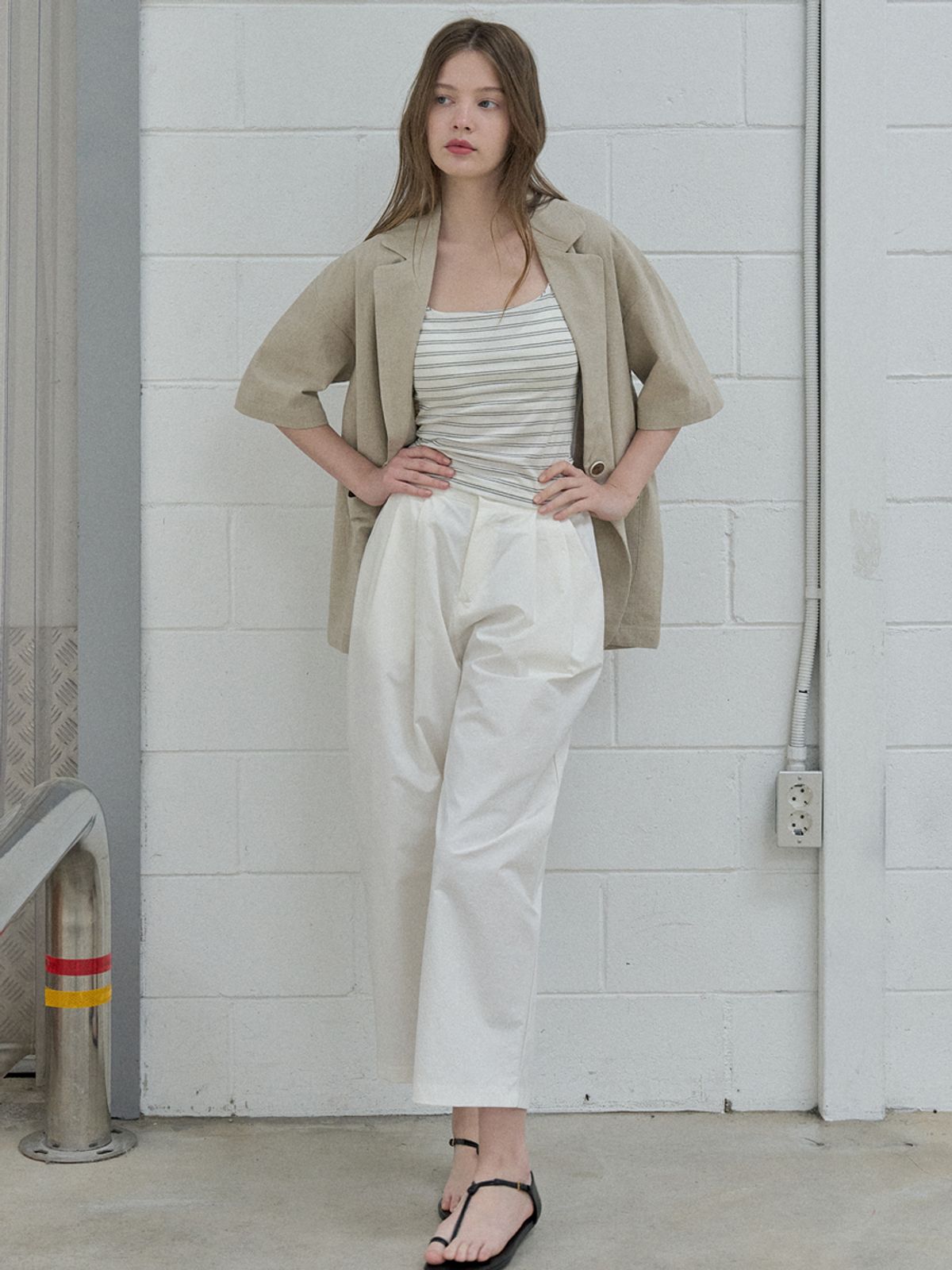 아방(AVANT-G) Linen Overfit Basic Tailored Jacket - Beige