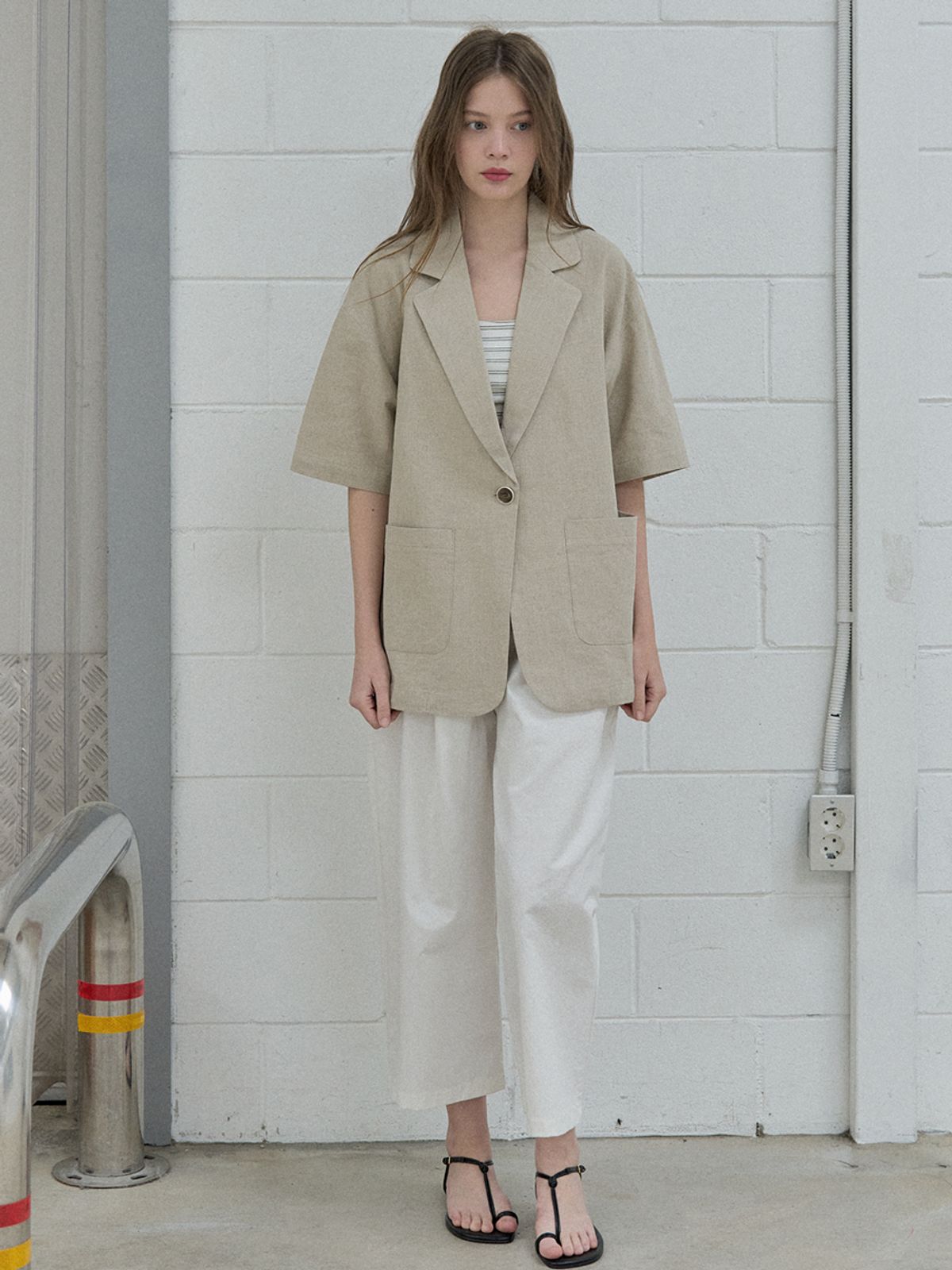 아방(AVANT-G) Linen Overfit Basic Tailored Jacket - Beige