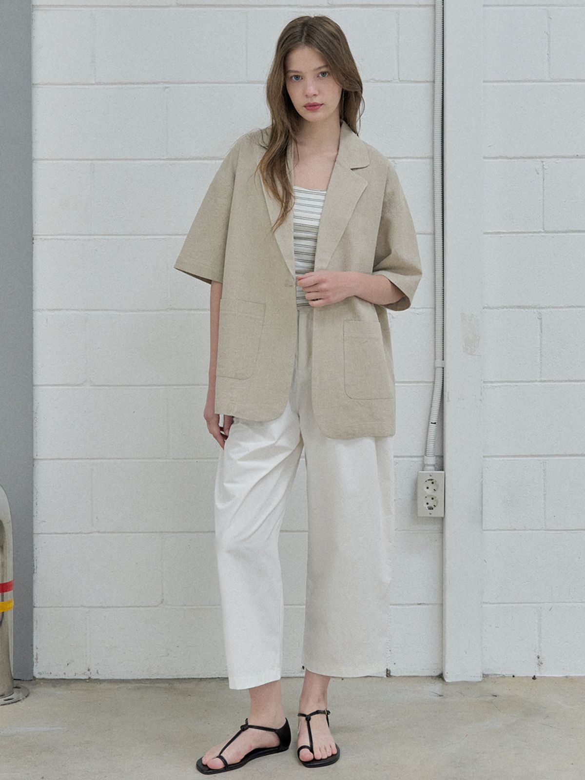 아방(AVANT-G) Linen Overfit Basic Tailored Jacket - Beige