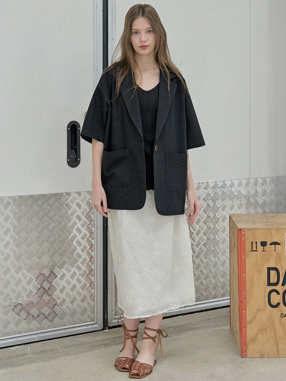 아방(AVANT-G) Linen Overfit Basic Tailored Jacket - Black