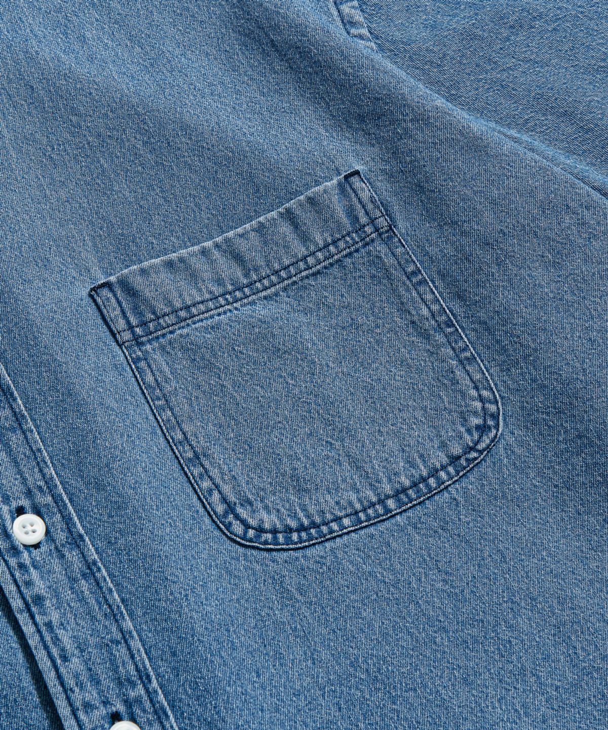 에스피오나지(ESPIONAGE) Crest Denim S/S Over Shirt Washed Indigo