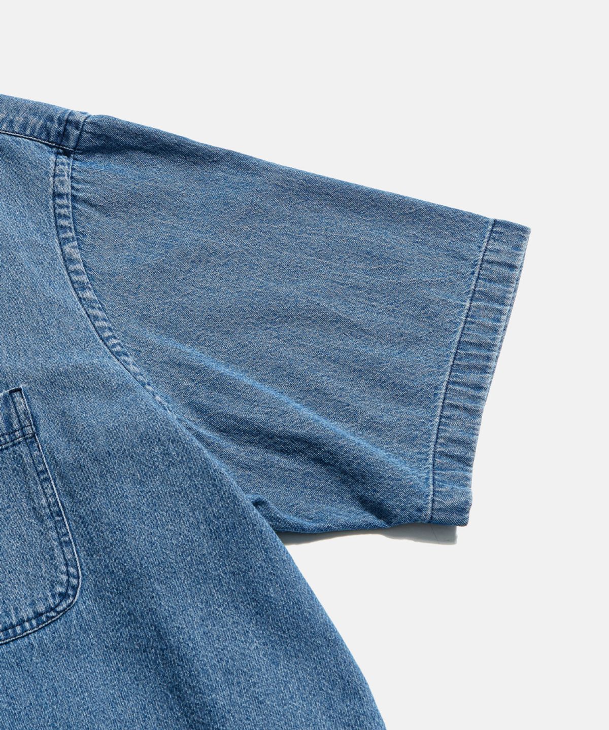 에스피오나지(ESPIONAGE) Crest Denim S/S Over Shirt Washed Indigo