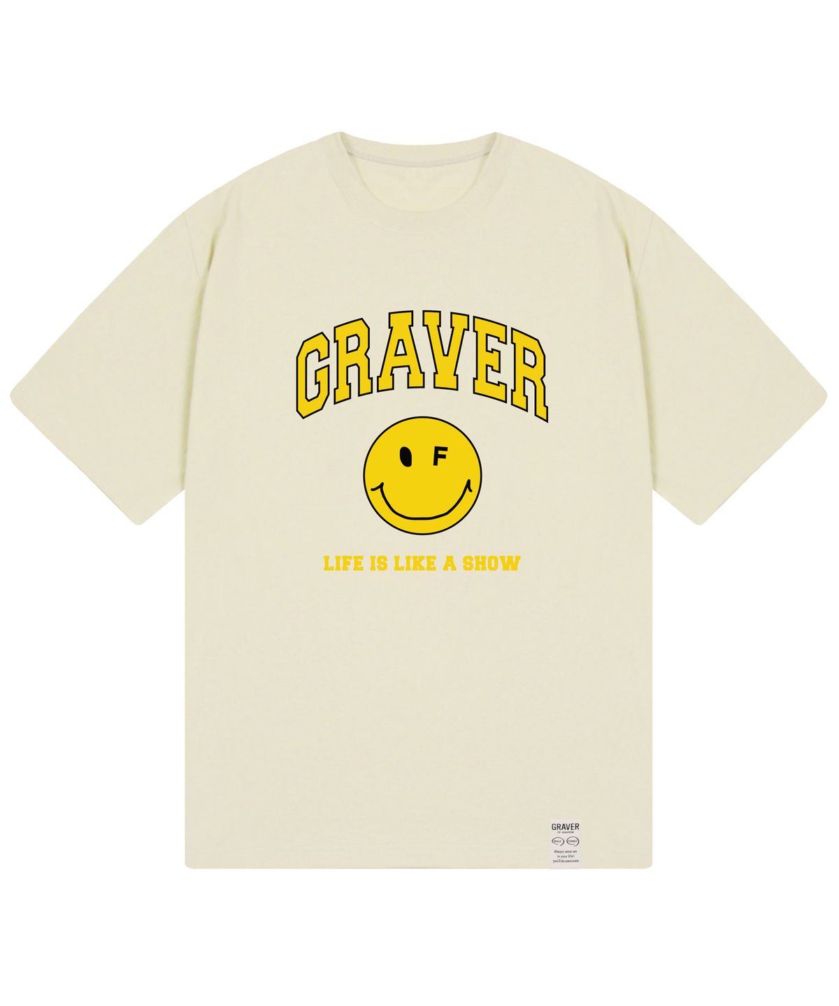 그레이버(GRAVER) [UNISEX]아치로고 라이프 도트스마일  반팔티_샌드베이지