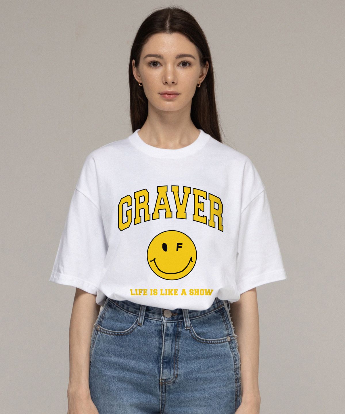 그레이버(GRAVER) [UNISEX]아치로고 라이프 도트스마일  반팔티_화이트