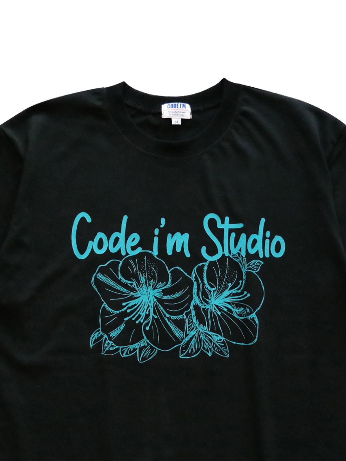 코드아이엠(CODE I'M) 빈티지 플라워 아트워크 프린팅 오버핏 반팔티 블랙