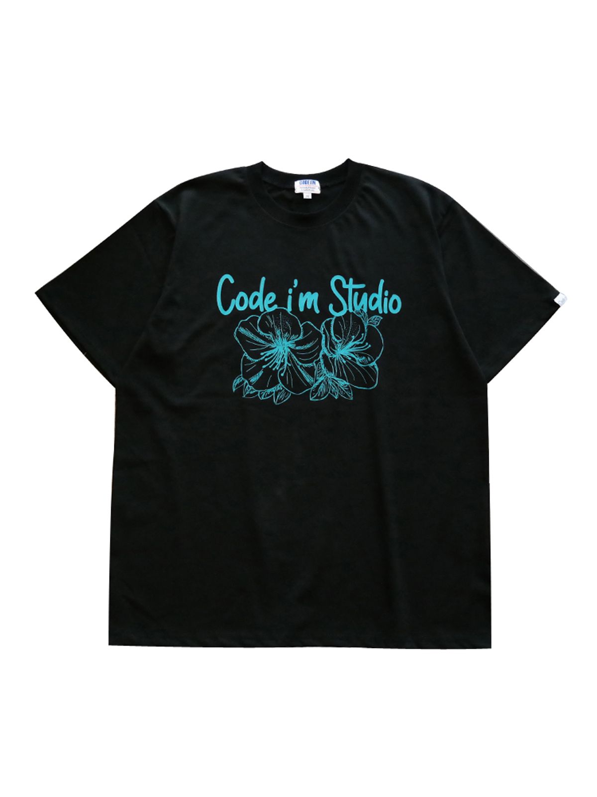 코드아이엠(CODE I'M) 빈티지 플라워 아트워크 프린팅 오버핏 반팔티 블랙