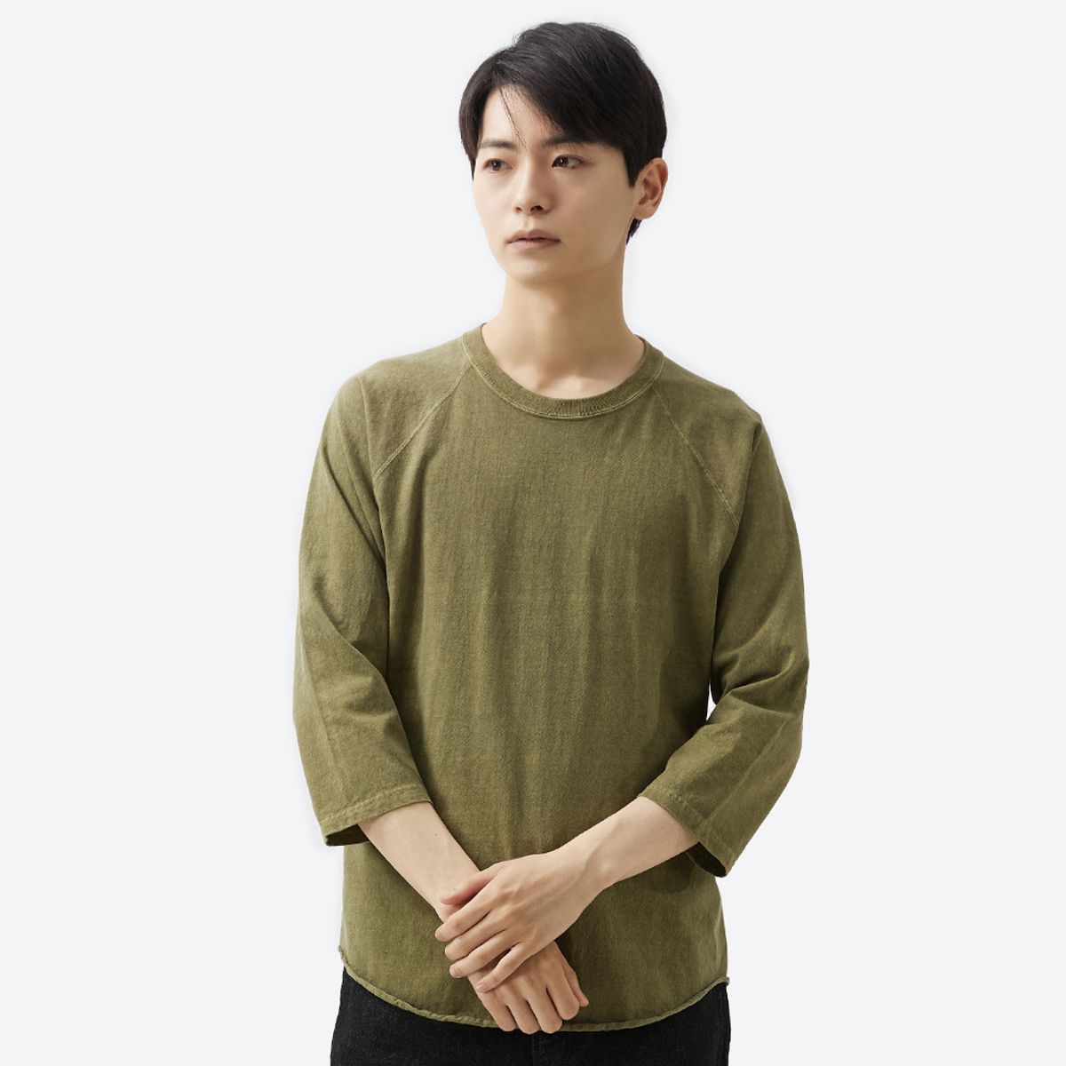 굿온(GOODON) 피그먼트 다잉 베이스볼 티셔츠 - 세이지