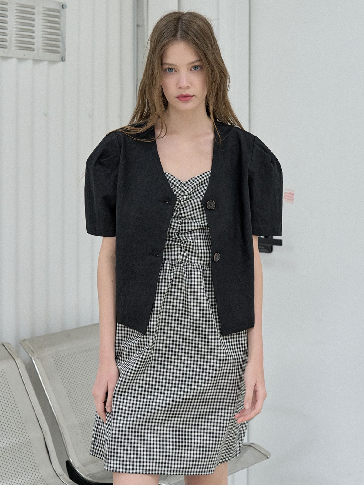 아방(AVANT-G) Two-Way Puff Blouse Jacket - Black
