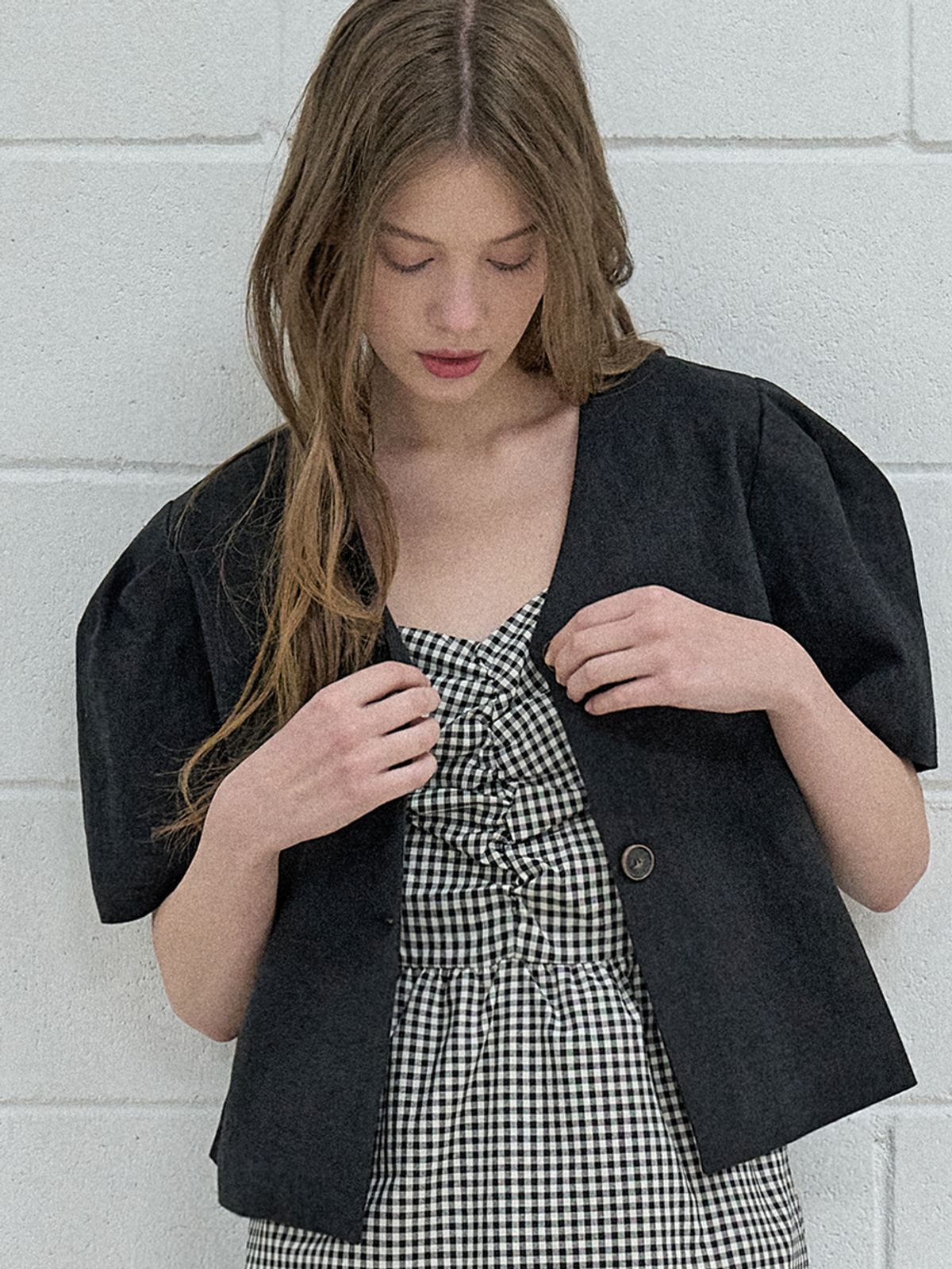 아방(AVANT-G) Two-Way Puff Blouse Jacket - Black