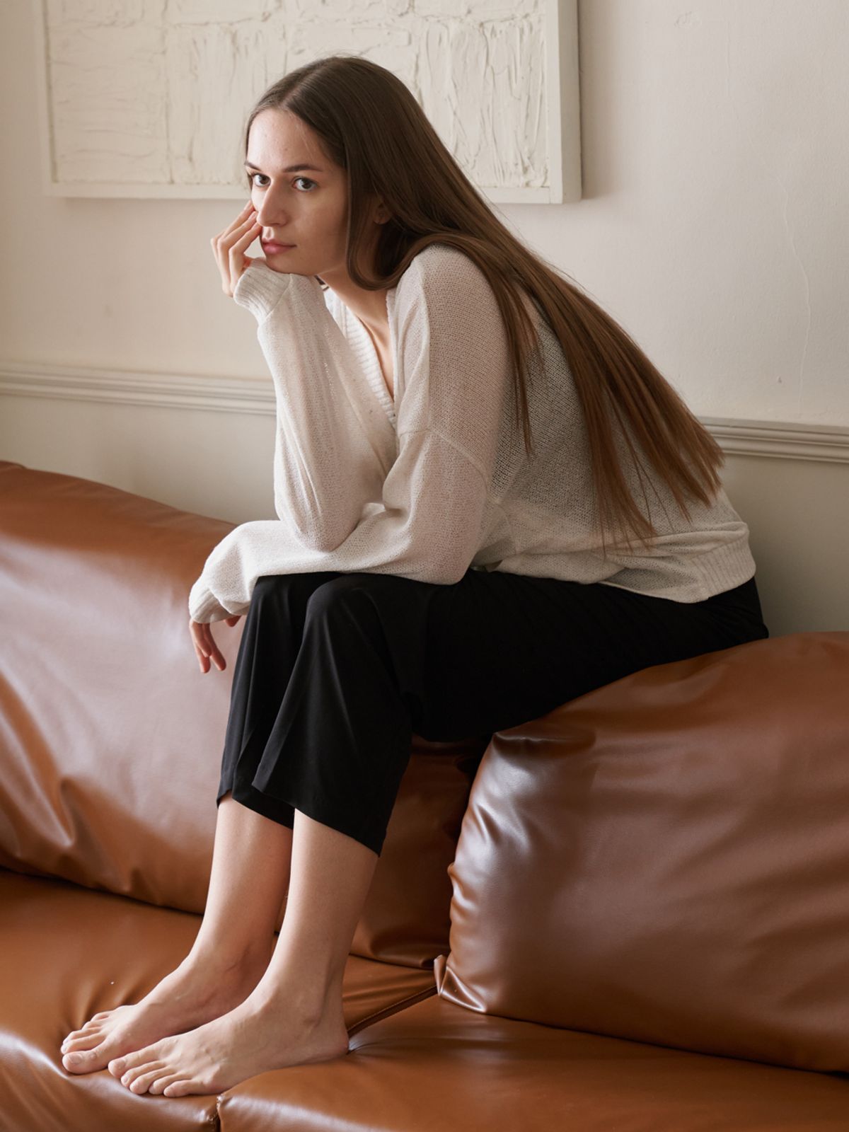 아방(AVANT-G) Linen Overfit Basic Knit Cardigan - Ivory