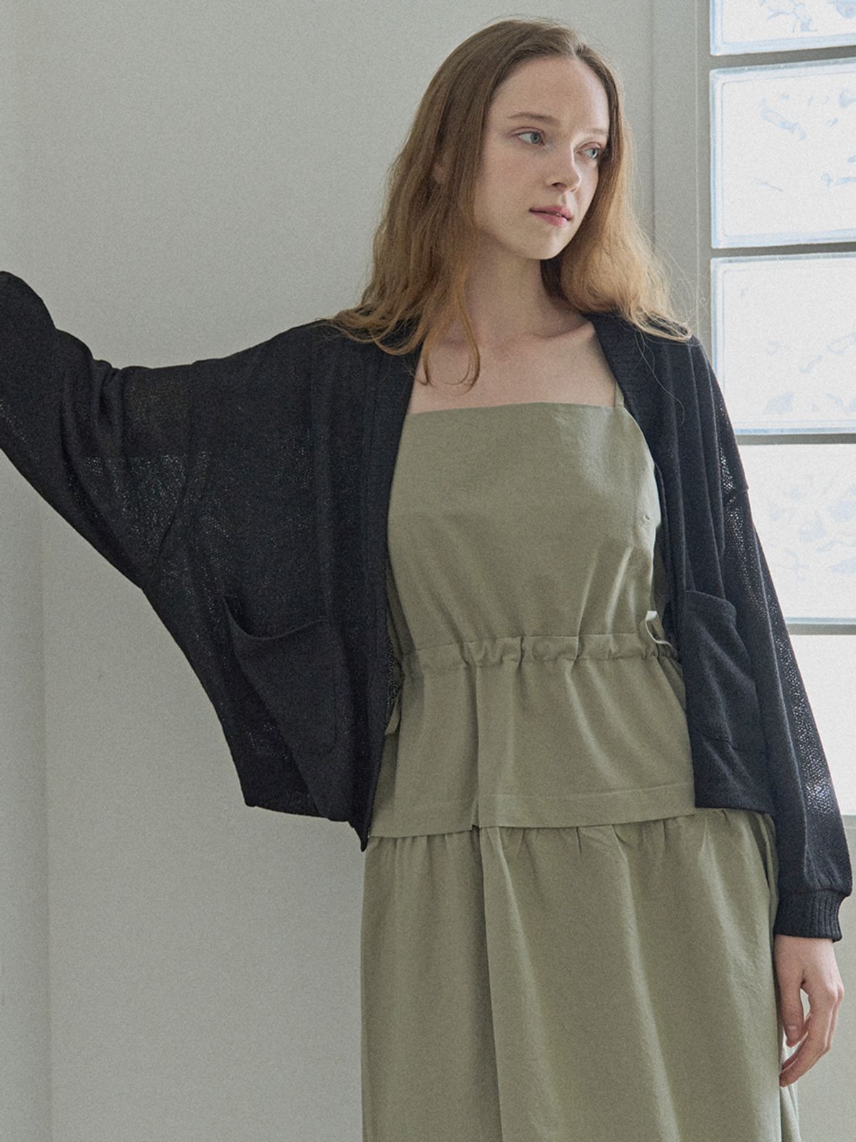 아방(AVANT-G) Cotton Washing Sleeveless Dress - Khaki