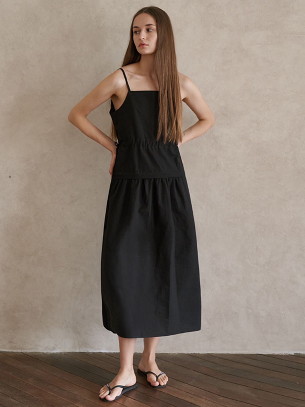 아방(AVANT-G) Cotton Washing Sleeveless Dress - Black