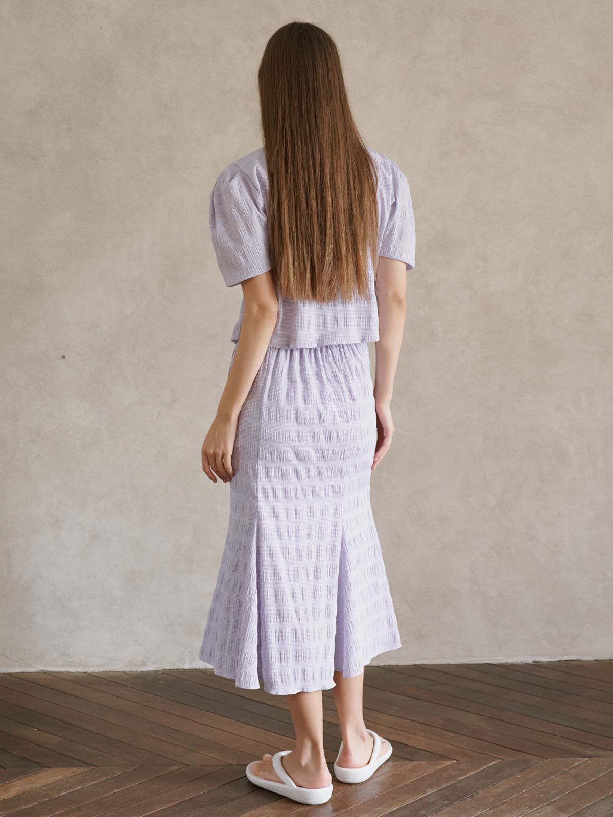 아방(AVANT-G) Check Pleats Banding Skirt - Lavender