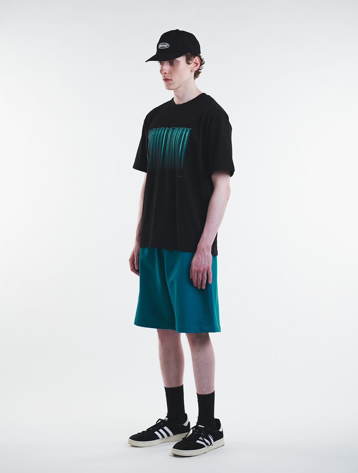 데호(DEHO) CUTTING SWEAT HALF PANTS [Blue]