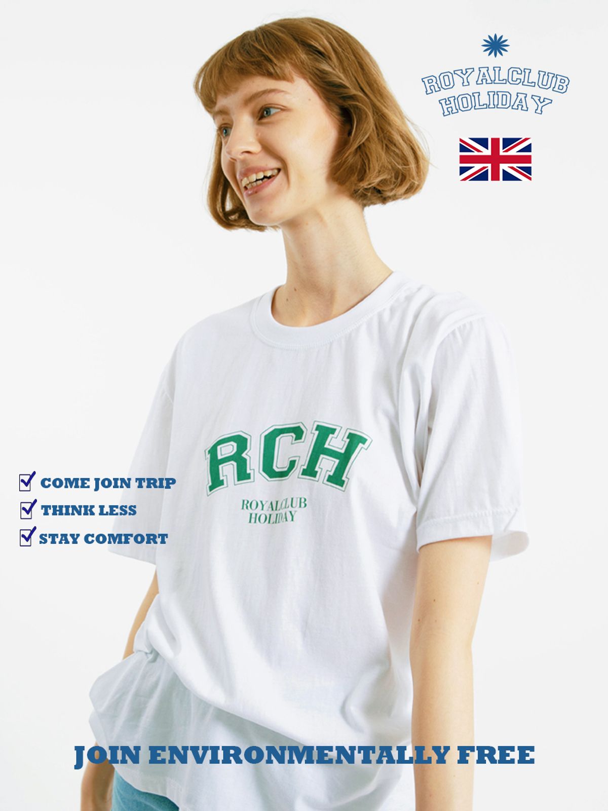 로열클럽홀리데이(ROYAL CLUB HOLIDAY) RCH 빅로고 반팔 티셔츠 화이트
