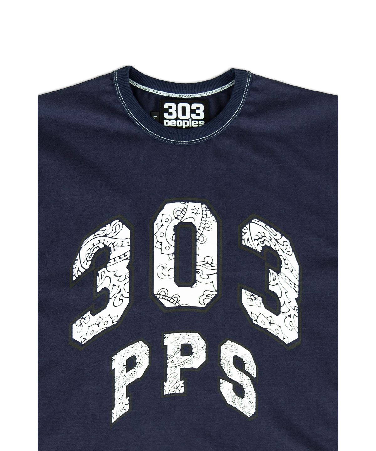 303피플즈(303PEOPLES) STS22011 아치 페이즐리 니들스 티셔츠 네이비