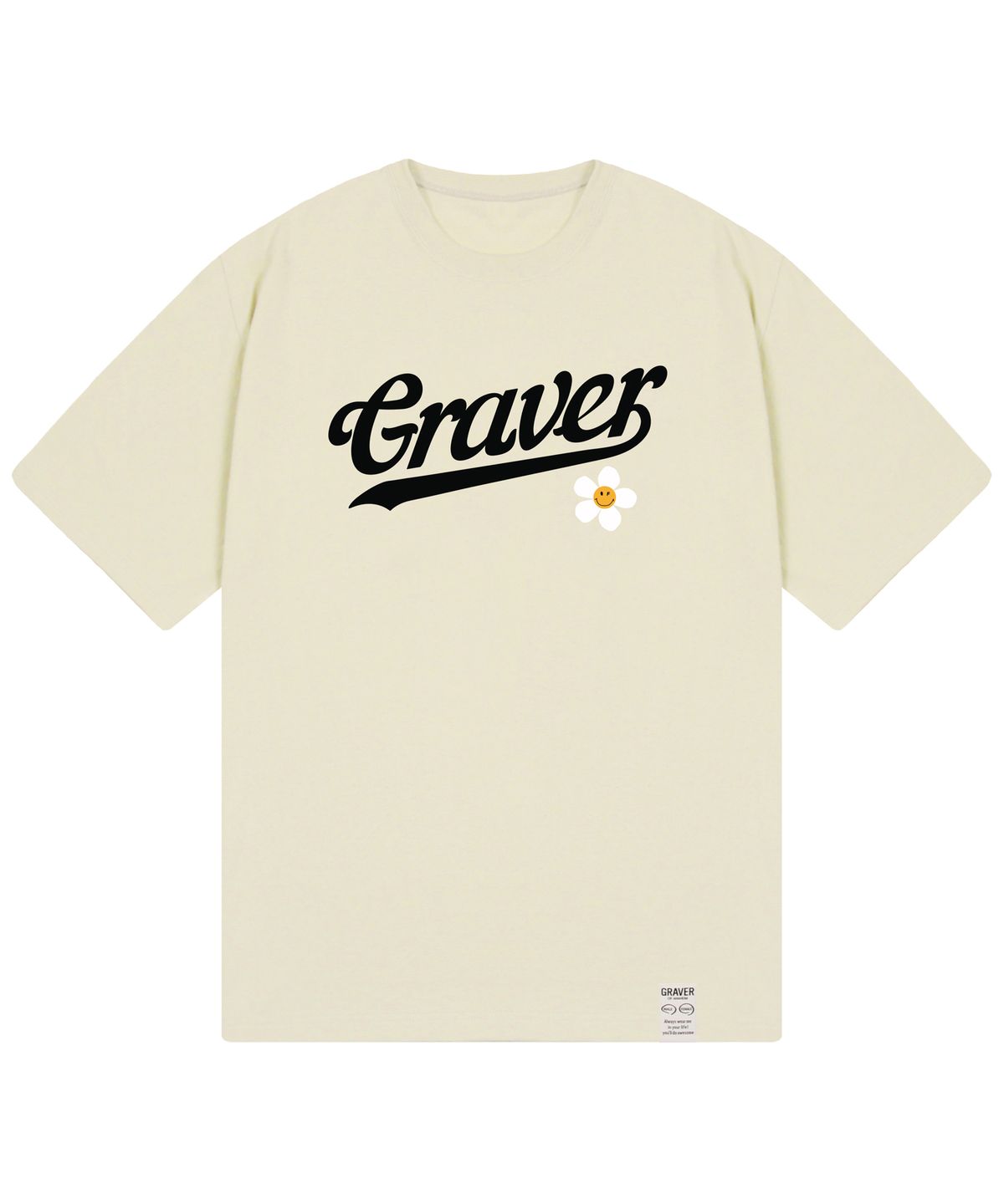 그레이버(GRAVER) [UNISEX]베이스볼 로고 플라워스마일 반팔티_샌드베이지
